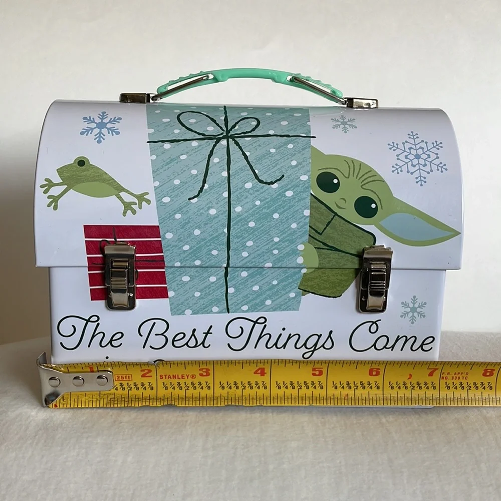 Baby Yoda Holiday tin. Lunch box, accessory holder, purse etc.